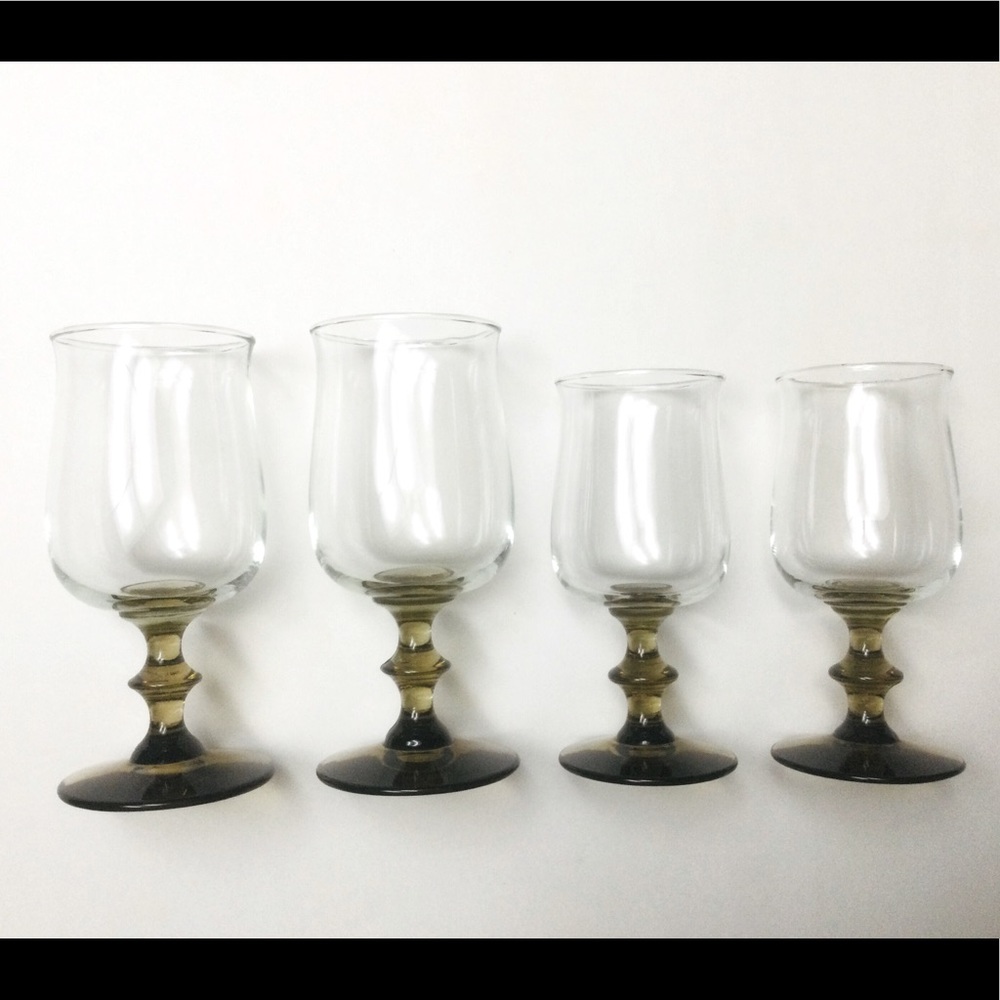 VINTAGE - RÉTRO - LIBBEY - TULIP - AMBER WAFER STEM - WATER & JUICE GLASSES